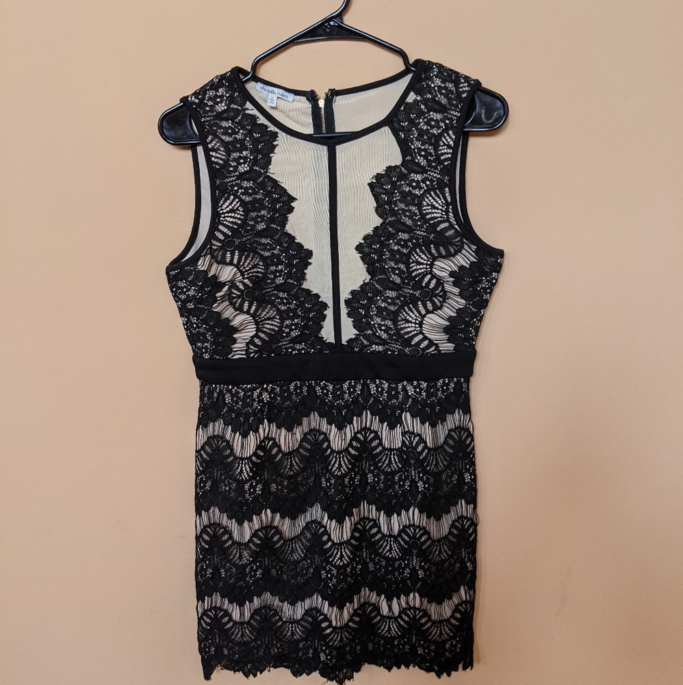 Black and Cream Lace Bodycon Dress